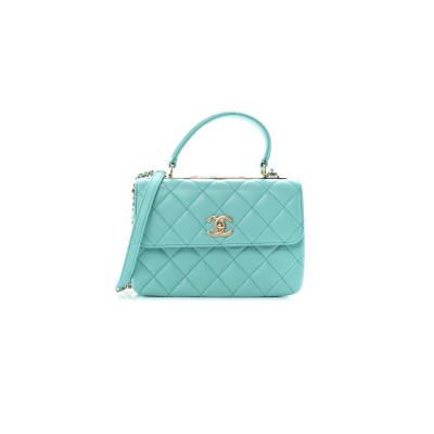 CHANEL LAMBSKIN QUILTED SMALL TRENDY CC DUAL HANDLE FLAP BAG BLUE  (25*17*9cm)